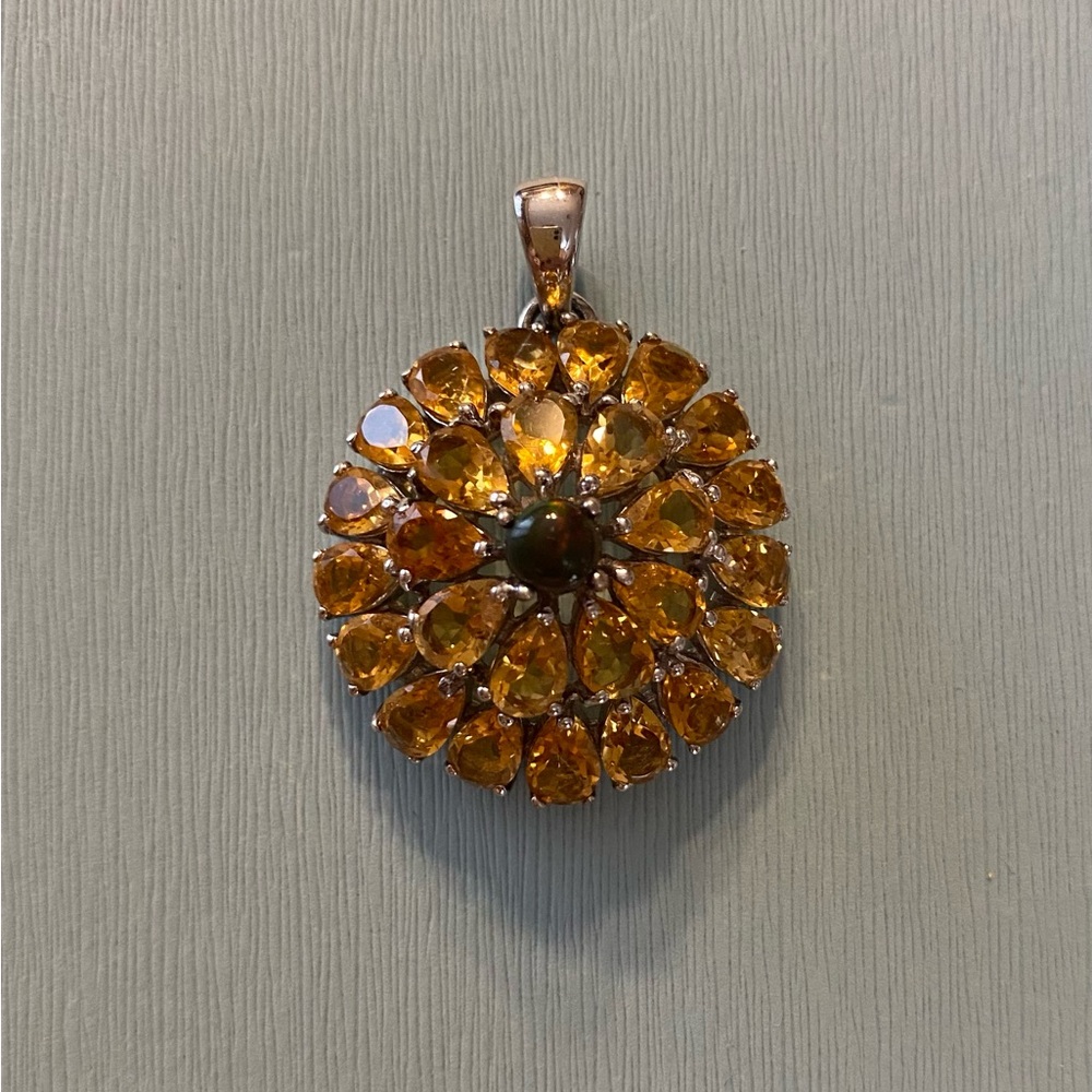 Sterling Silver Citrine Black Opal Pendant